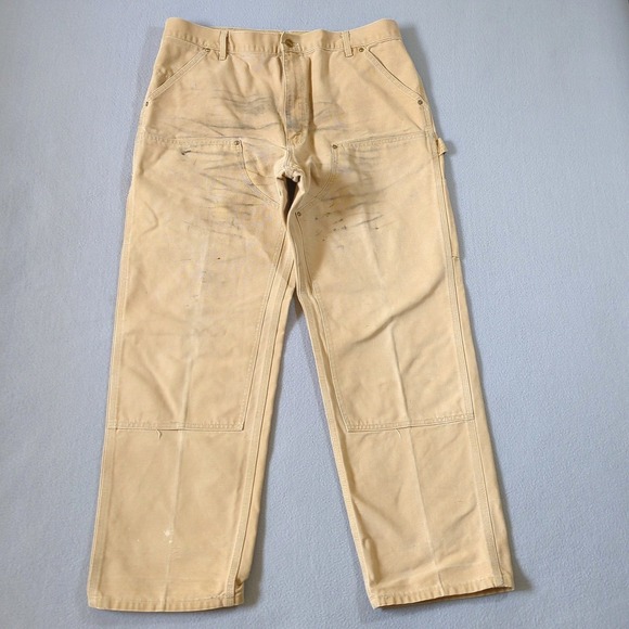 Carhartt Other - Carhartt Double Knee Logger Pants Tan Firm Canvas Workwear 38x31 Vintage Patina